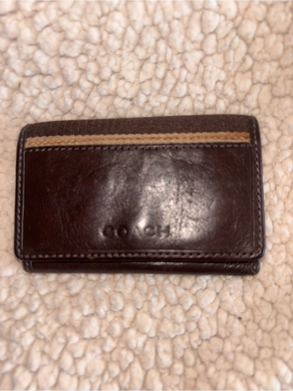 Coach Vintage Brown Leather Signature Stripe 6 Ring Key Case Holder